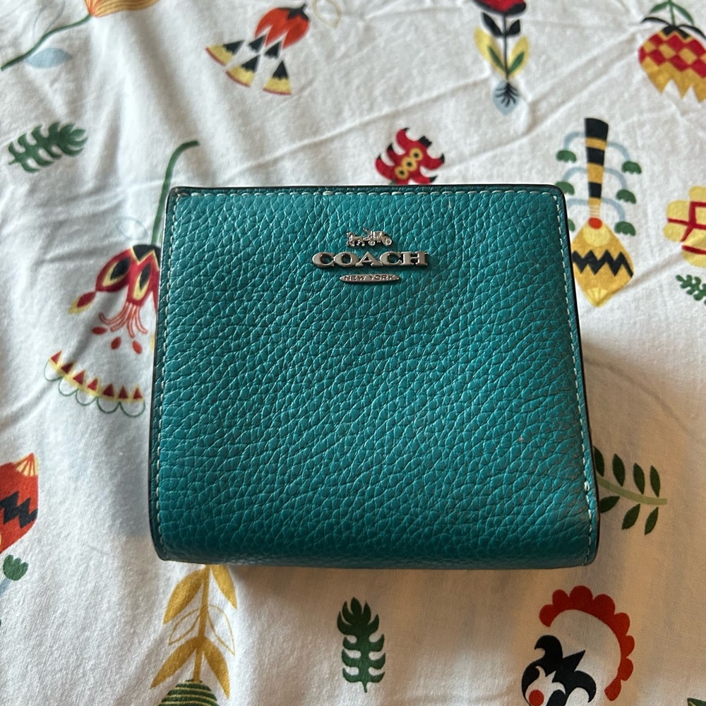 Coach teal pebble leather snap wallet